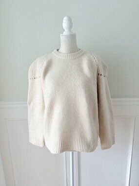 Parke NWT Cream Knit Pullover Sweater With Ribbed Details M/L